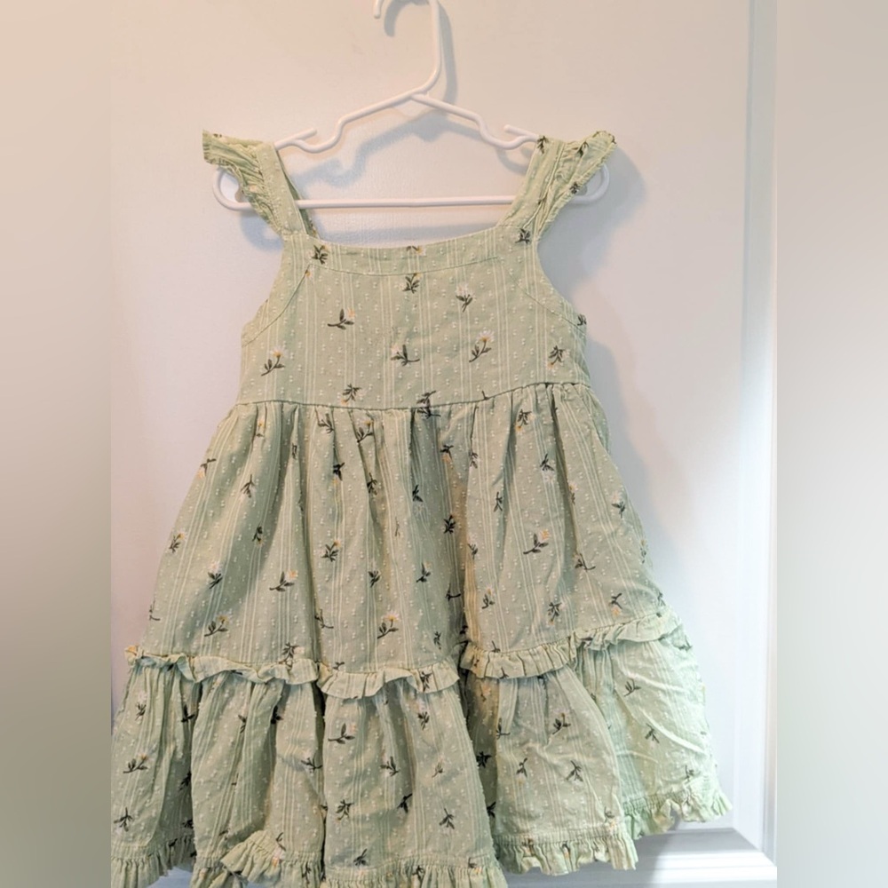 Gently Used Girl 4T Tahari Pale Green With Flowers Spring Dress